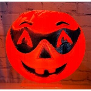 Vintage Blow Mold Halloween Pumpkin Jack-O-Lantern Black Mask Masked Bandit Pail